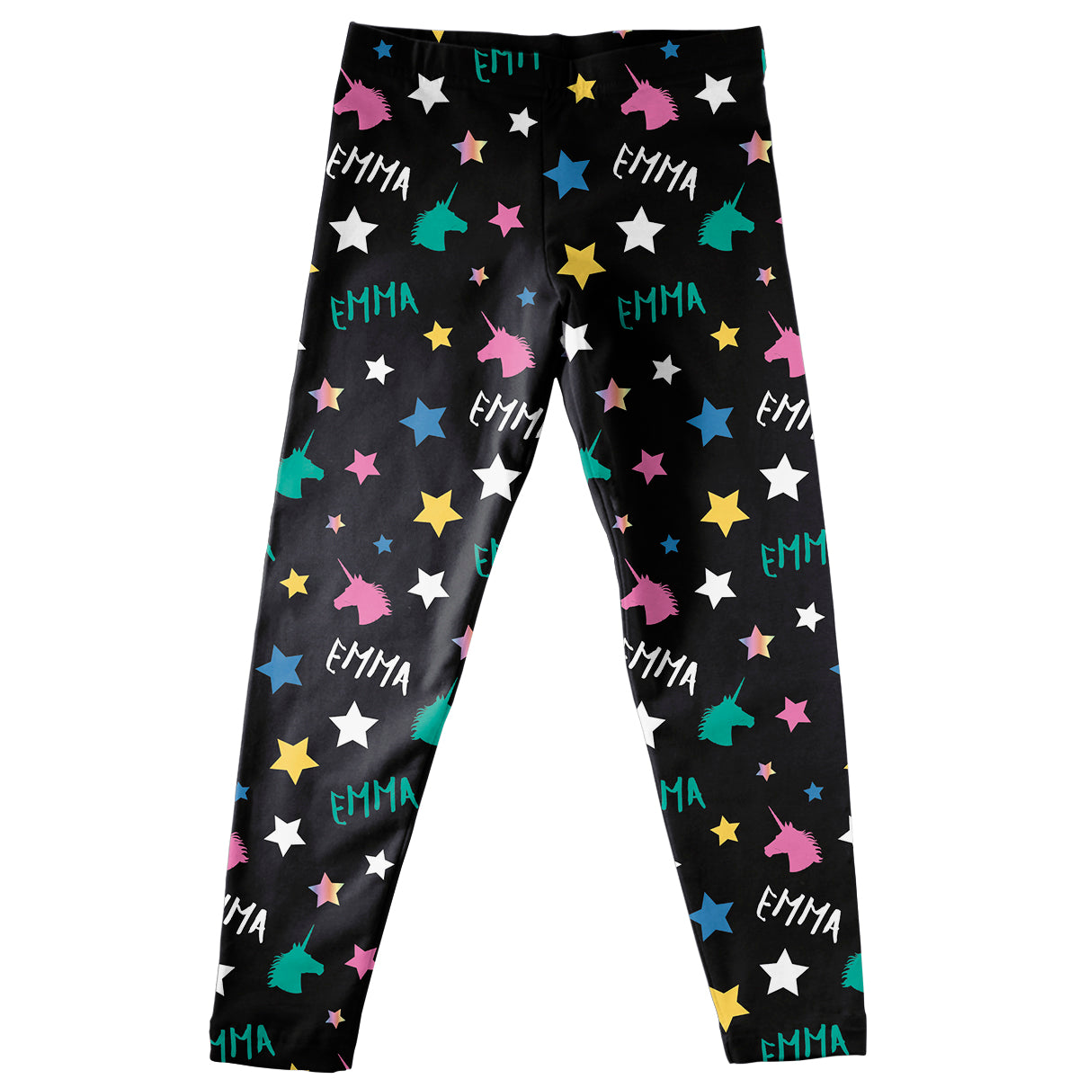 Unicorn And Name Print Black Leggings - Wimziy&Co.