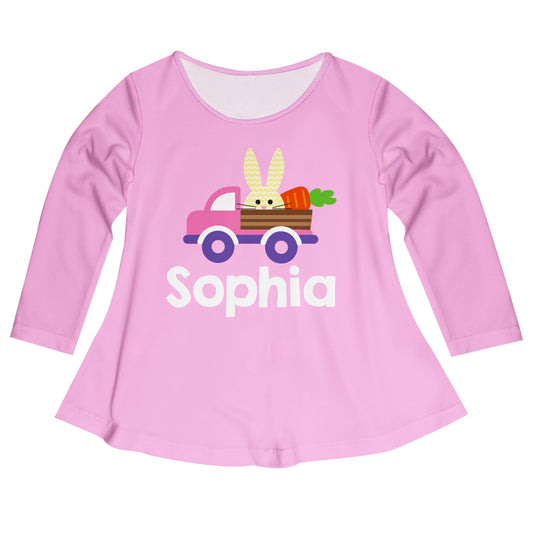 Bunny And Truck Name Pink Long Sleeve Laurie Top - Wimziy&Co.