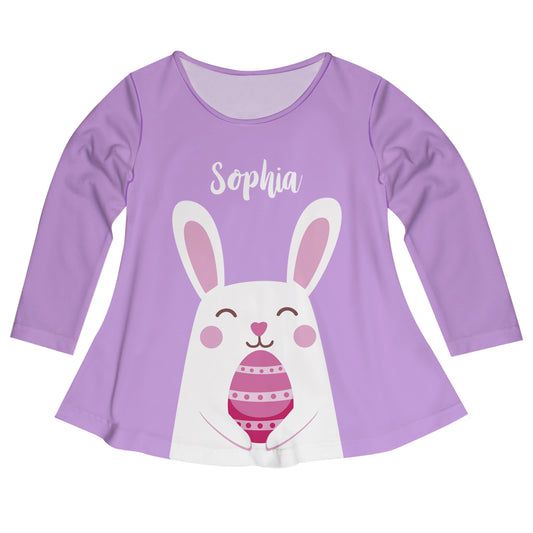 Bunny Easter  Name Purple  Long Sleeve Laurie Top - Wimziy&Co.
