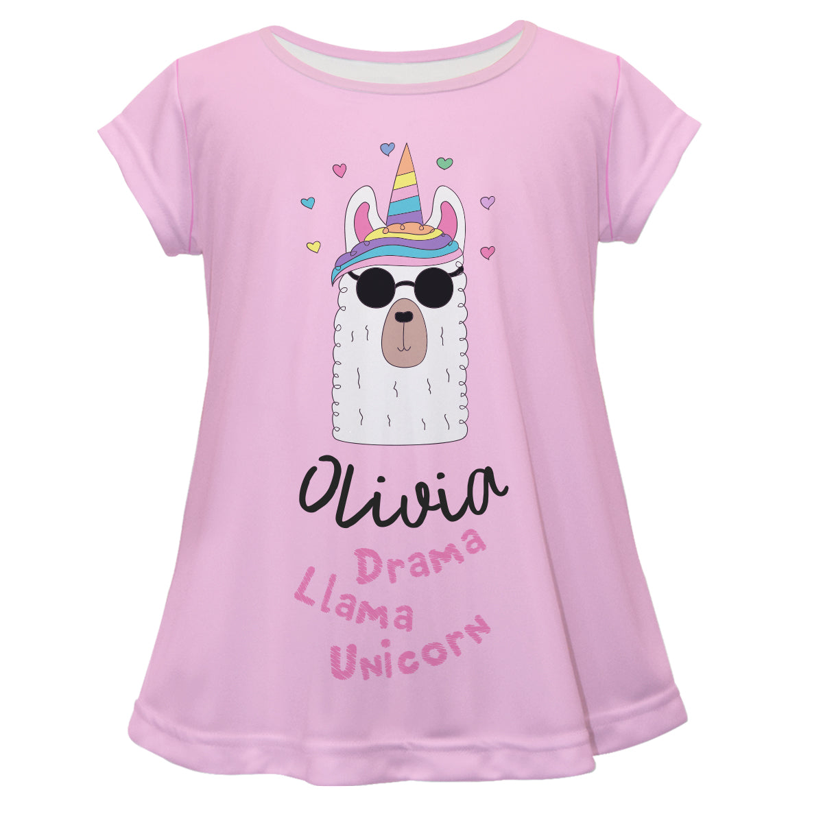Pink 'Drama llama corn' birls blouse with name - Wimziy&Co.