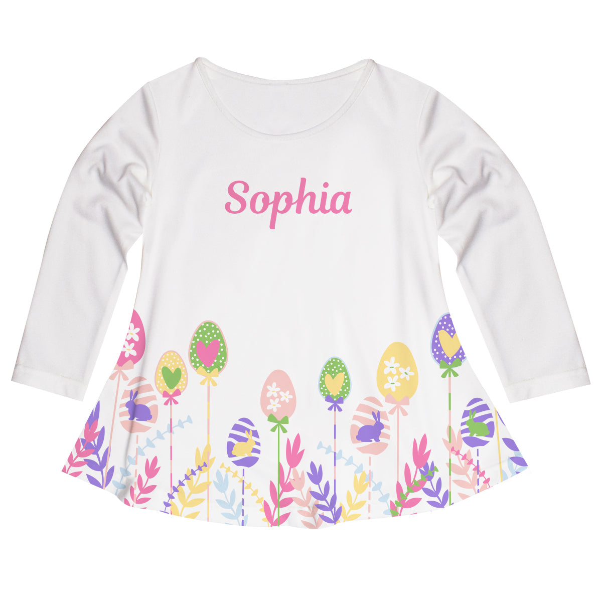 Easter Eggs Name White Long Sleeve Laurie Top - Wimziy&Co.