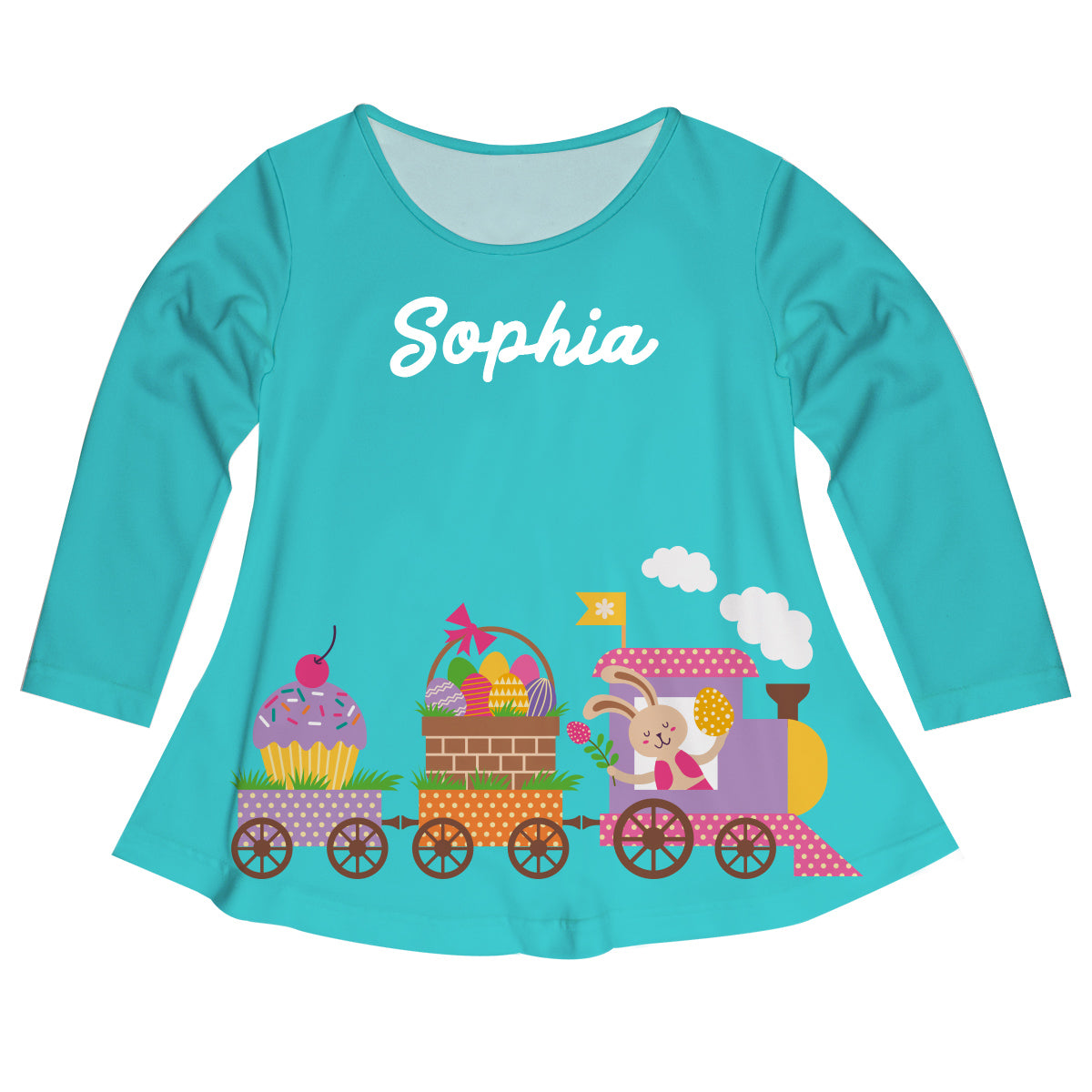 Easter Train Name Turquoise Long Sleeve Laurie Top - Wimziy&Co.