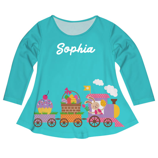 Easter Train Name Turquoise Long Sleeve Laurie Top - Wimziy&Co.