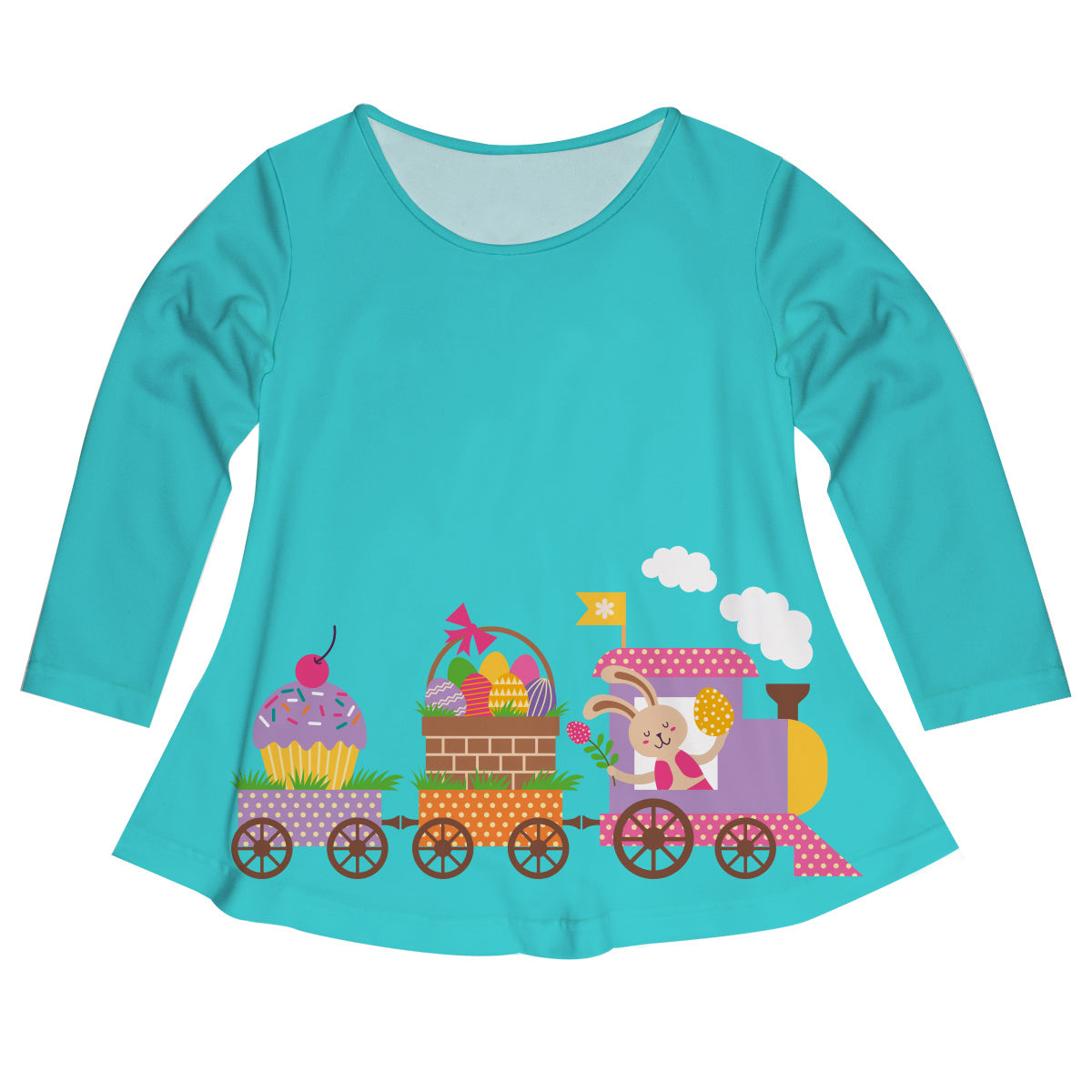 Easter Train Name Turquoise Long Sleeve Laurie Top - Wimziy&Co.