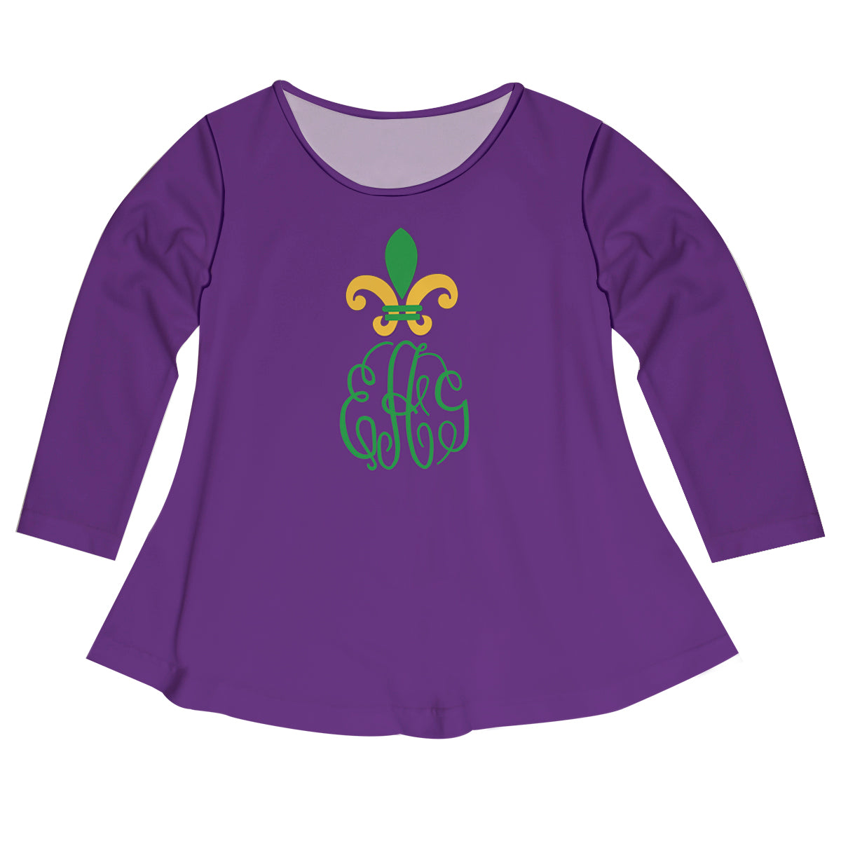 Fleur De Lis Monogram Purple Long Sleeve Laurie Top - Wimziy&Co.