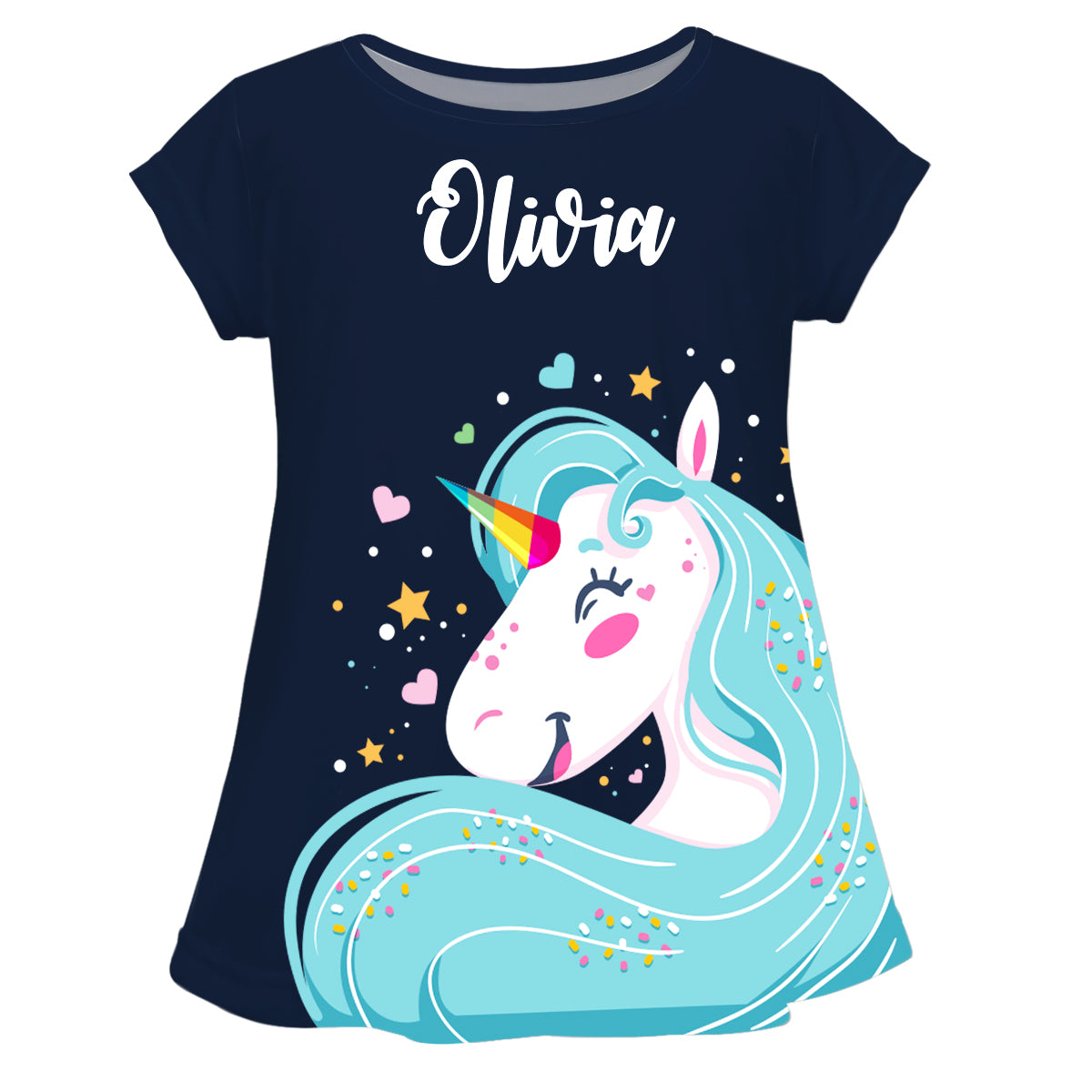 Light pink and aqua big unicorn girls blouse with name - Wimziy&Co.