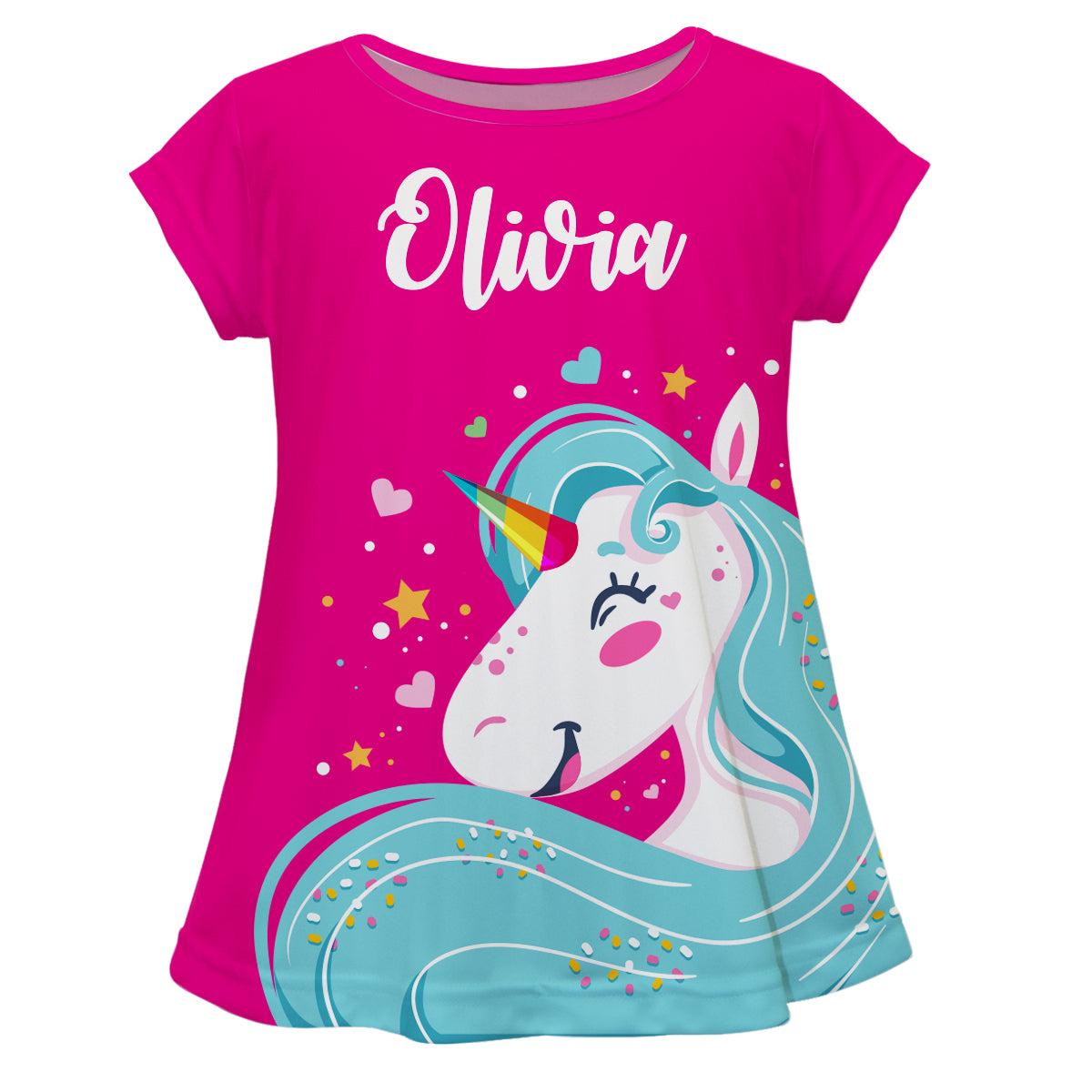 Light pink and aqua big unicorn girls blouse with name - Wimziy&Co.