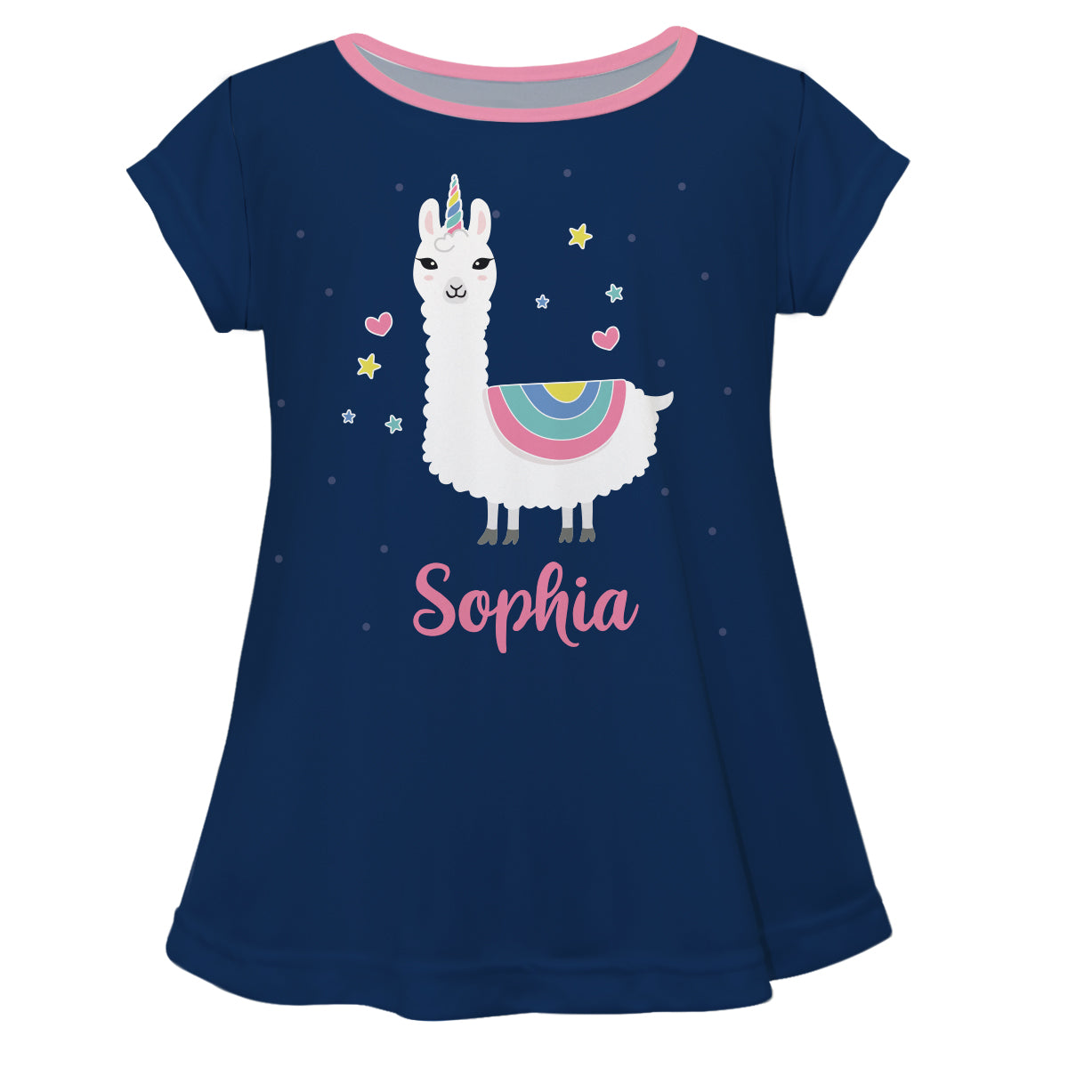 Navy and white llama girls blouse with name - Wimziy&Co.
