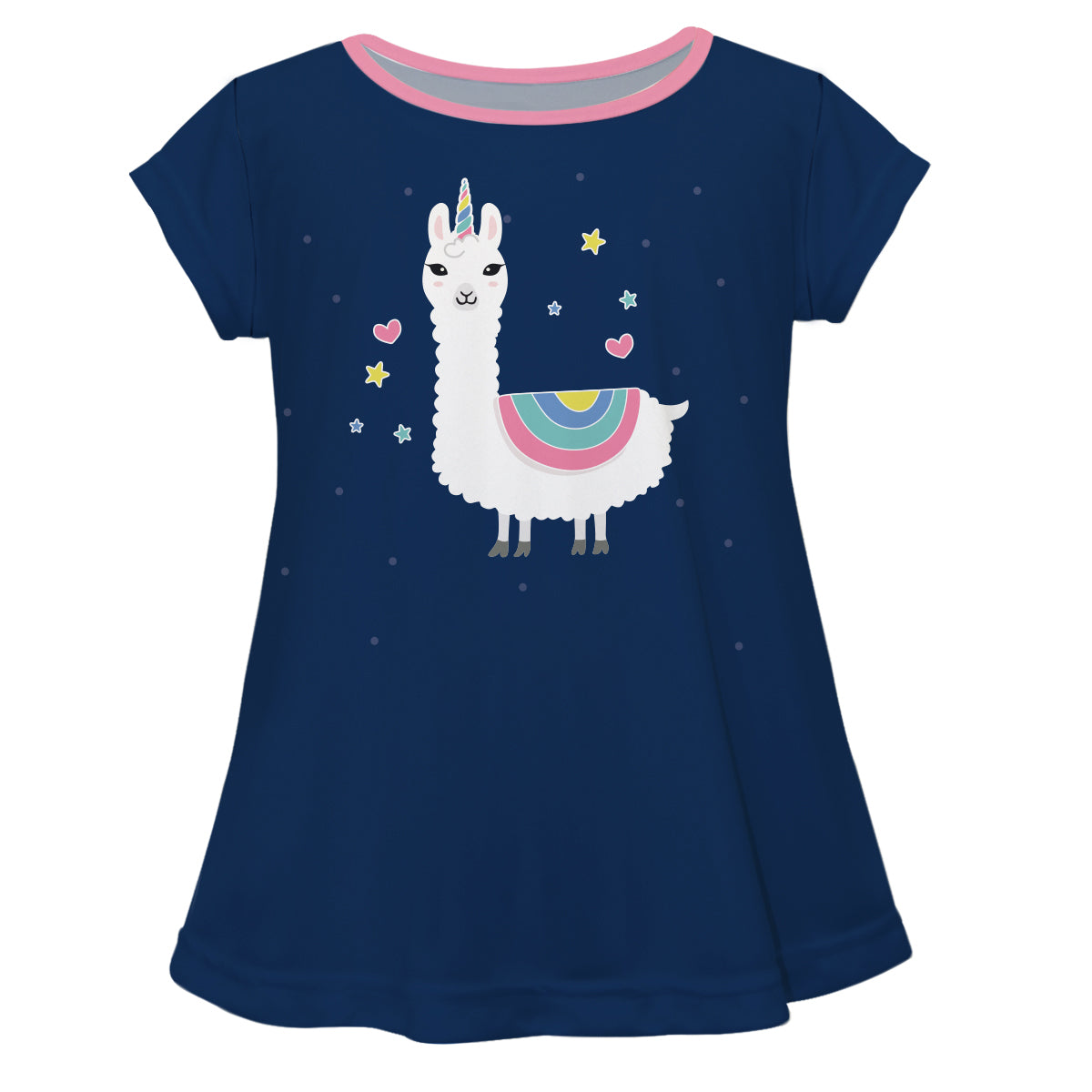 Navy and white llama girls blouse with name - Wimziy&Co.