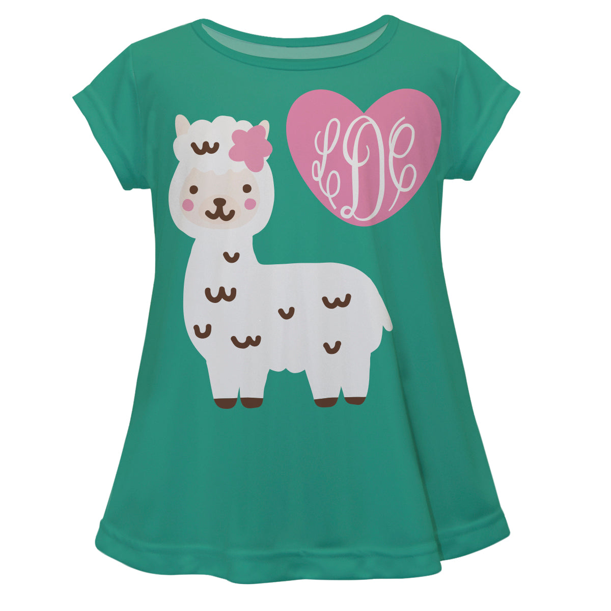 Green and white llama short sleeve blouse with monogram - Wimziy&Co.