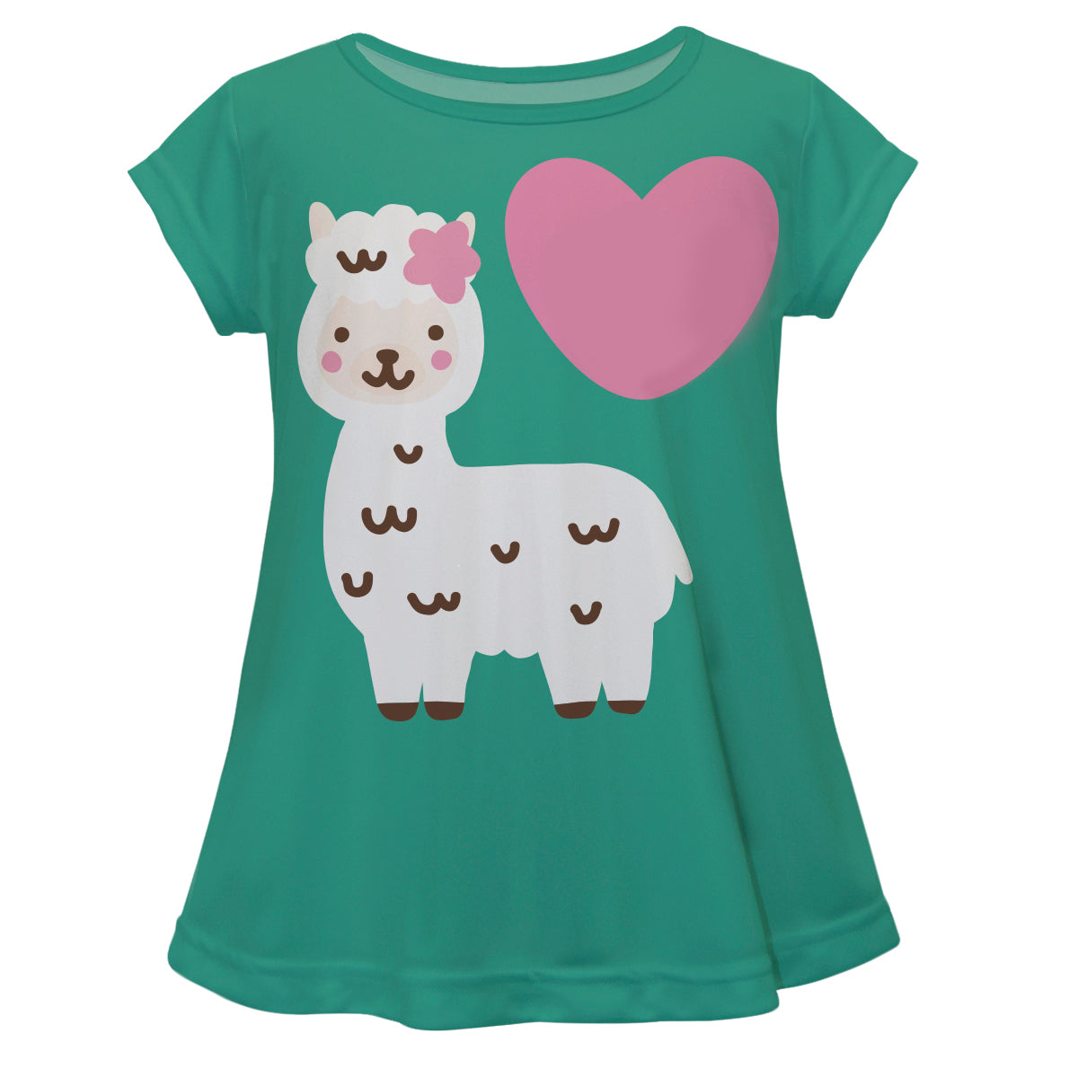Green and white llama short sleeve blouse with monogram - Wimziy&Co.
