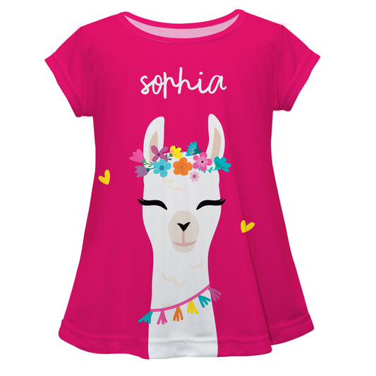 Hot pink and white llama girls blouse with name - Wimziy&Co.