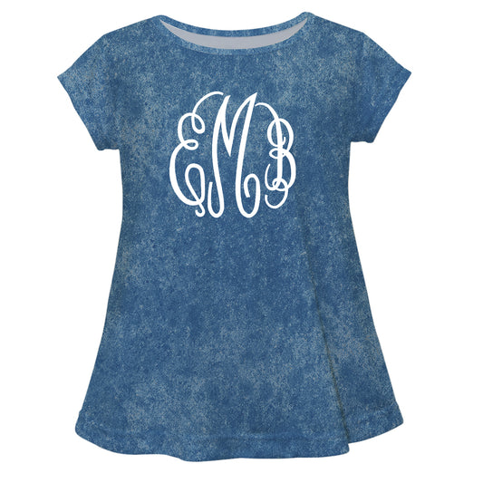 Monogram Blue Wash Denim Short Sleeve Laurie Top - Wimziy&Co.