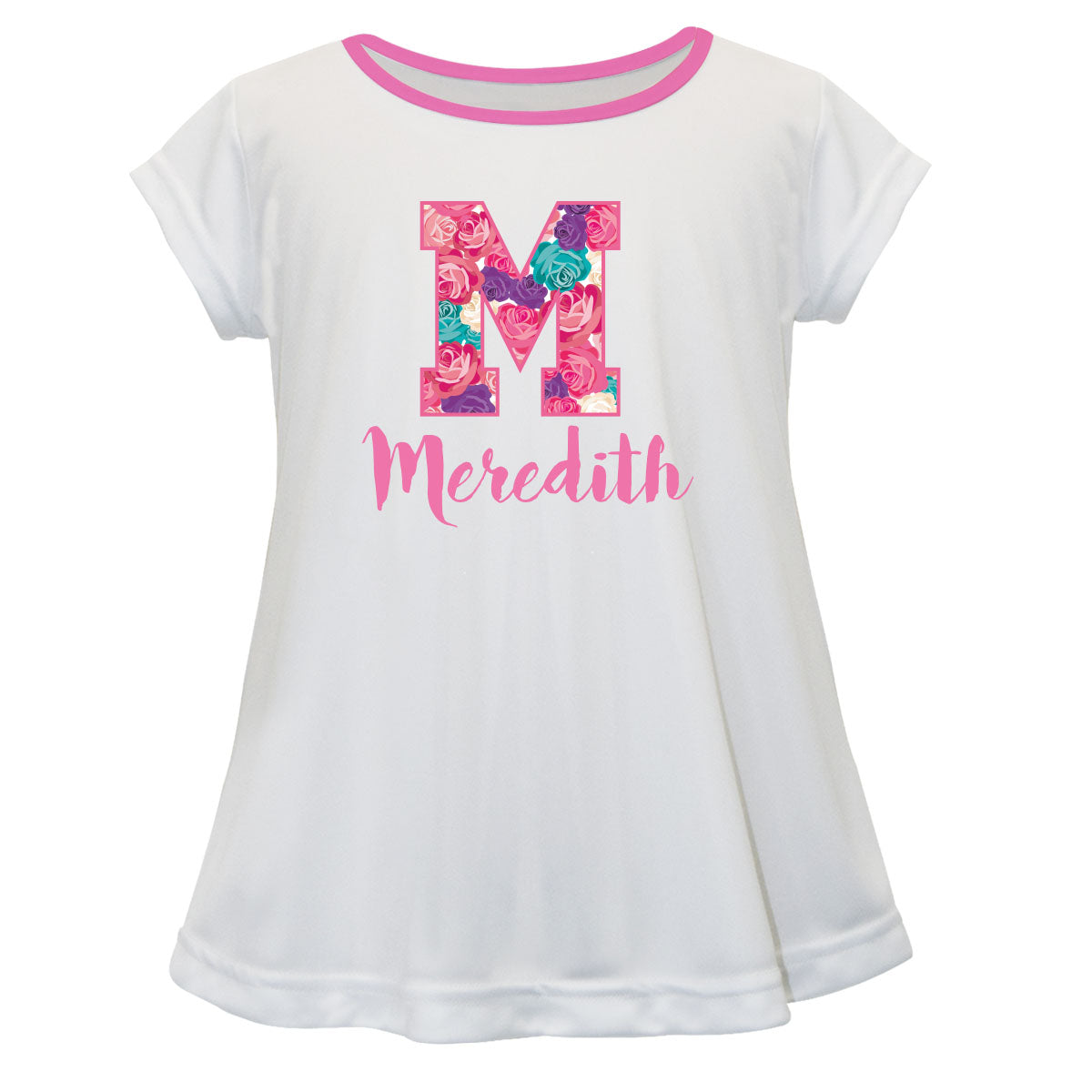 Flower Initial and Name White Short Sleeve Laurie Top - Wimziy&Co.