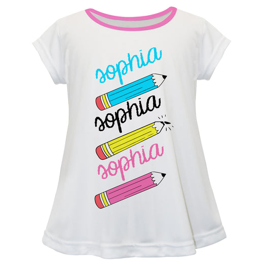 Pencils Name White Short Sleeve Laurie Top - Wimziy&Co.