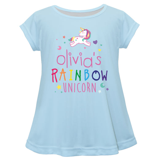 Rainbow Unicorn Blue Short Sleeve Laurie Top - Wimziy&Co.