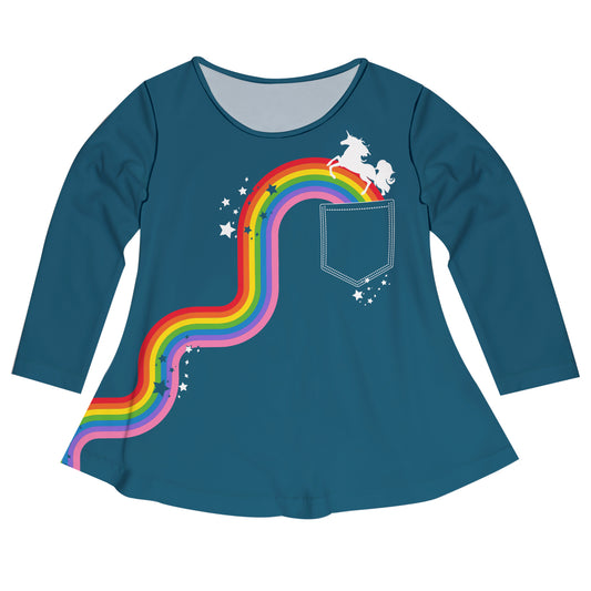 Rainbow and Unicorn Teal Long Sleeve Laurie Top - Wimziy&Co.