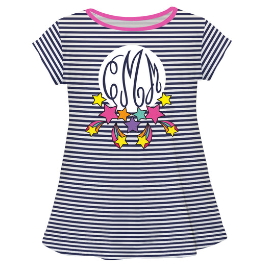 Stars Monogram Navy And White Short Sleeve Laurie Top - Wimziy&Co.