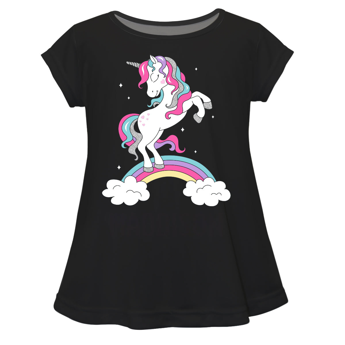 Unicorn Rainbow Name Black Short Sleeve Laurie Top - Wimziy&Co.
