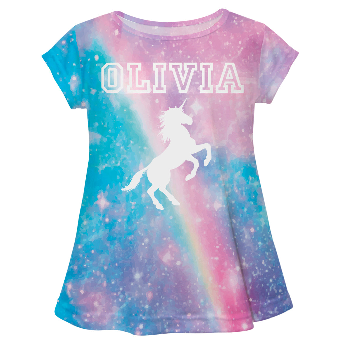Watercolor and white unicorns girls blouse with name - Wimziy&Co.