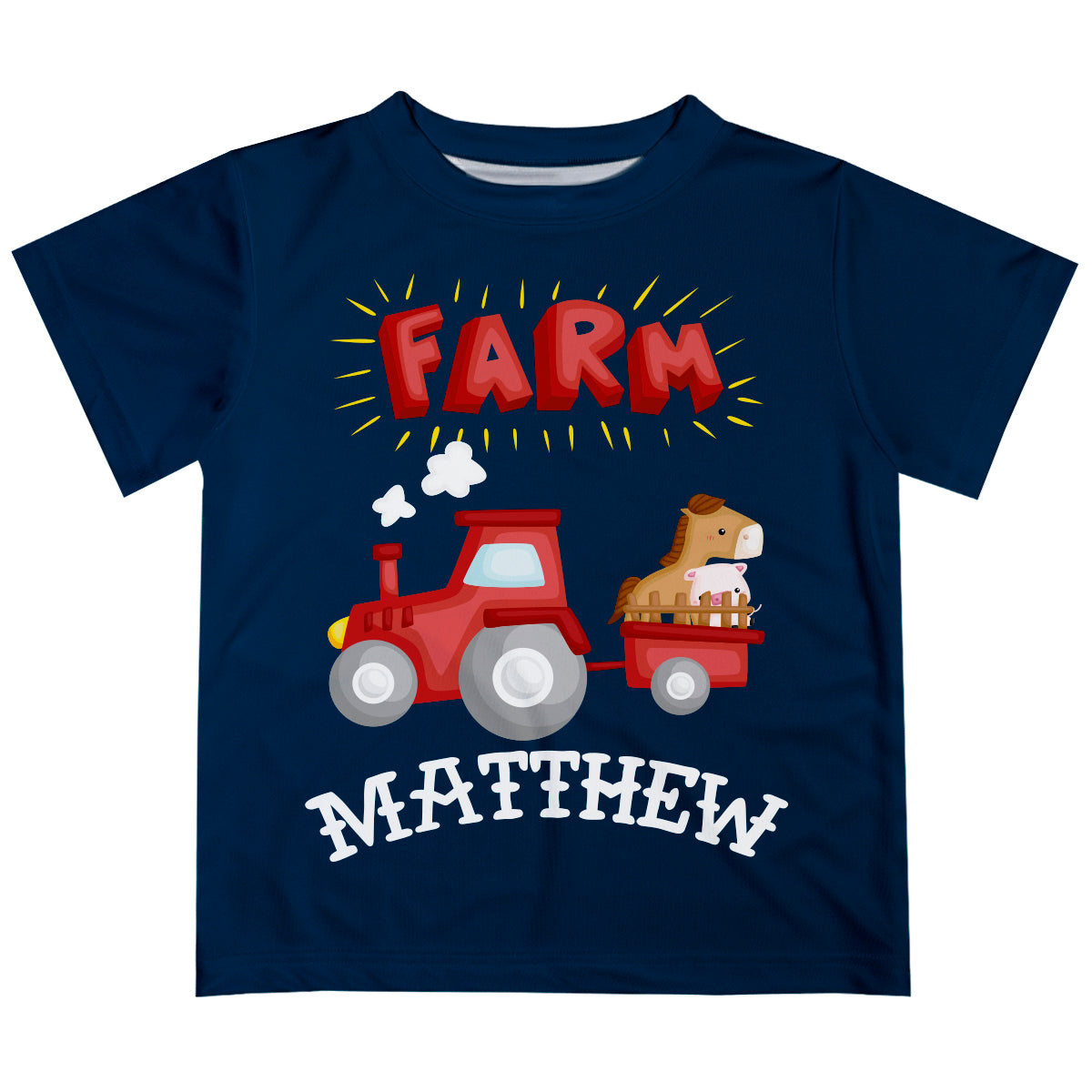 Navy boys farm short sleeve tee shirt with name - Wimziy&Co.