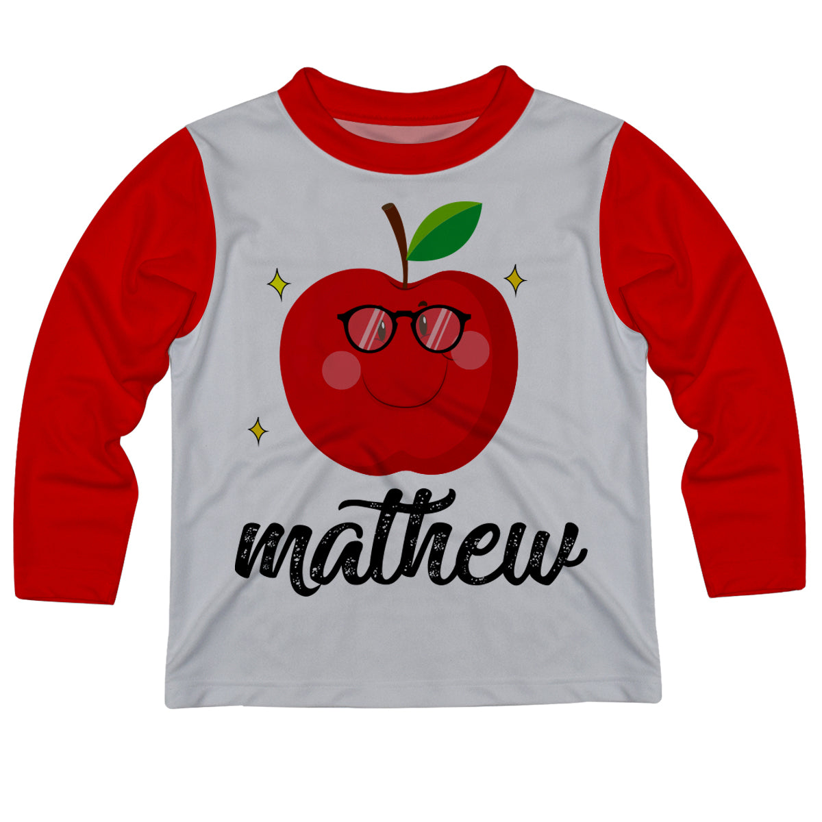 Apple Name White Red Long Sleeve Boys Tee Shirt - Wimziy&Co.