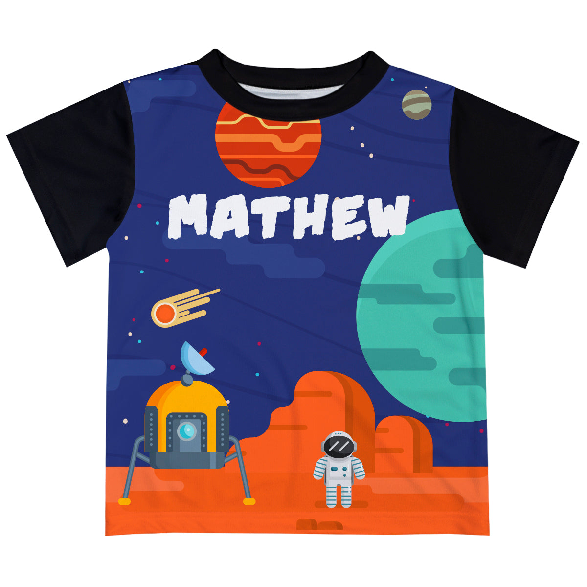 Astronaut Space Name Blue Short Sleeve Boys Tee Shirt - Wimziy&Co.