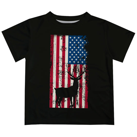 Boys US Flag and black deer short sleeve tee shirt - Wimziy&Co.