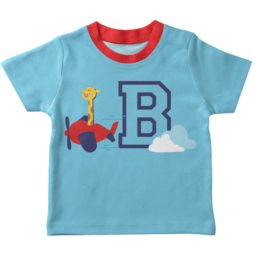 Airplane Initial Name Light Blue Short Sleeve Tee Shirt - Wimziy&Co.