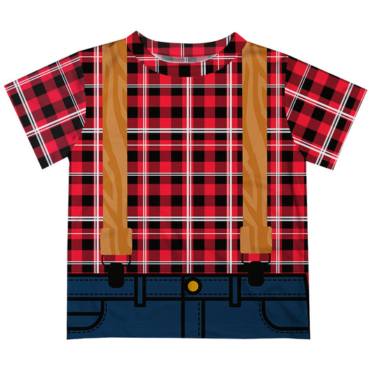 Boys red plaid lumberjack short sleeve tee shirt - Wimziy&Co.