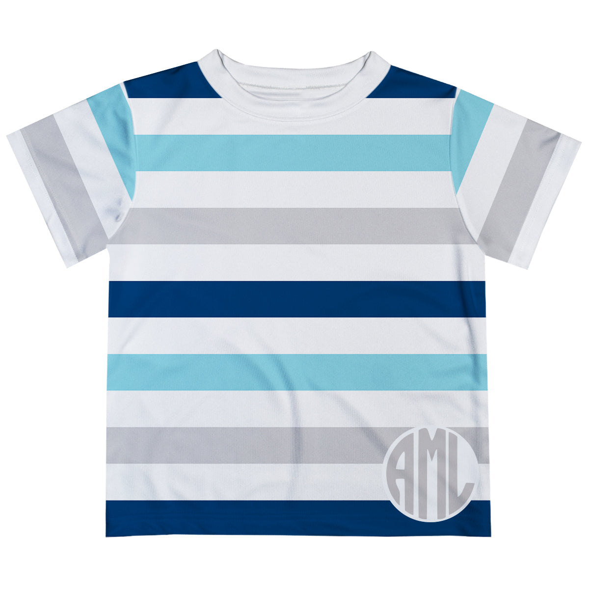 Monogram Stripes Blue Gray And White Tee Shirt - Wimziy&Co.