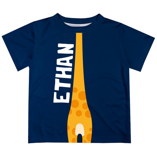 Giraffe Name Navy Short Sleeve Boys Tee Shirt - Wimziy&Co.