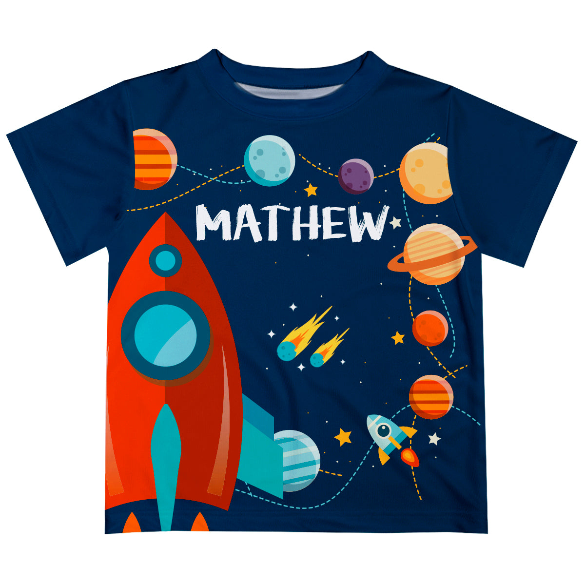 Spaceship Name Navy Short Sleeve Boys Tee Shirt - Wimziy&Co.