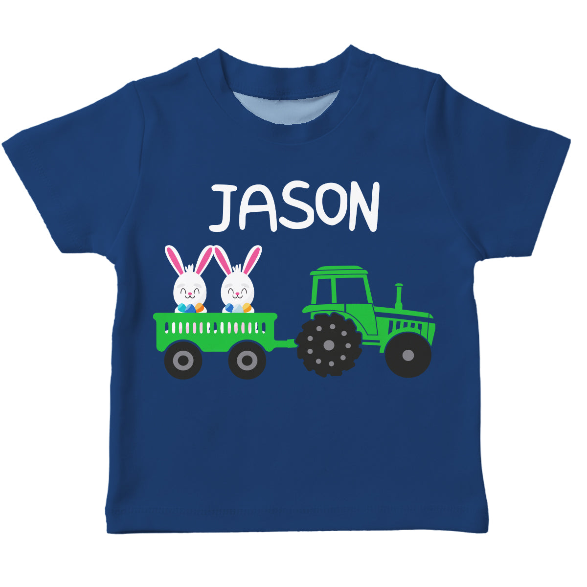 Tractor And Bunnies Name Navy Short Sleeve Tee Shirt - Wimziy&Co.