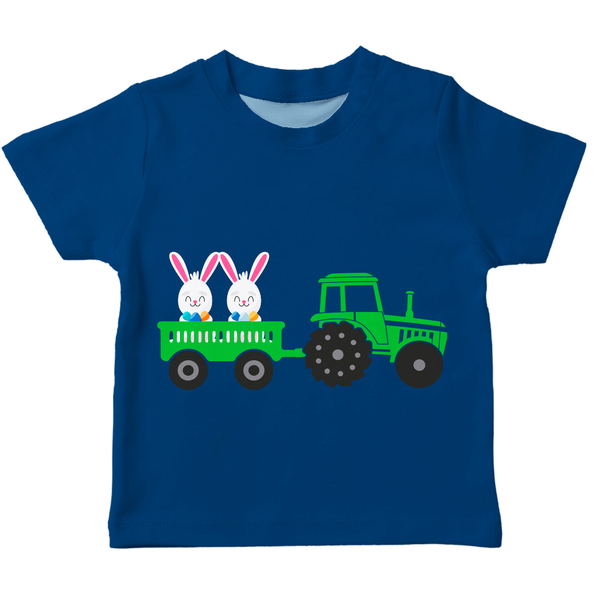 Tractor And Bunnies Name Navy Short Sleeve Tee Shirt - Wimziy&Co.