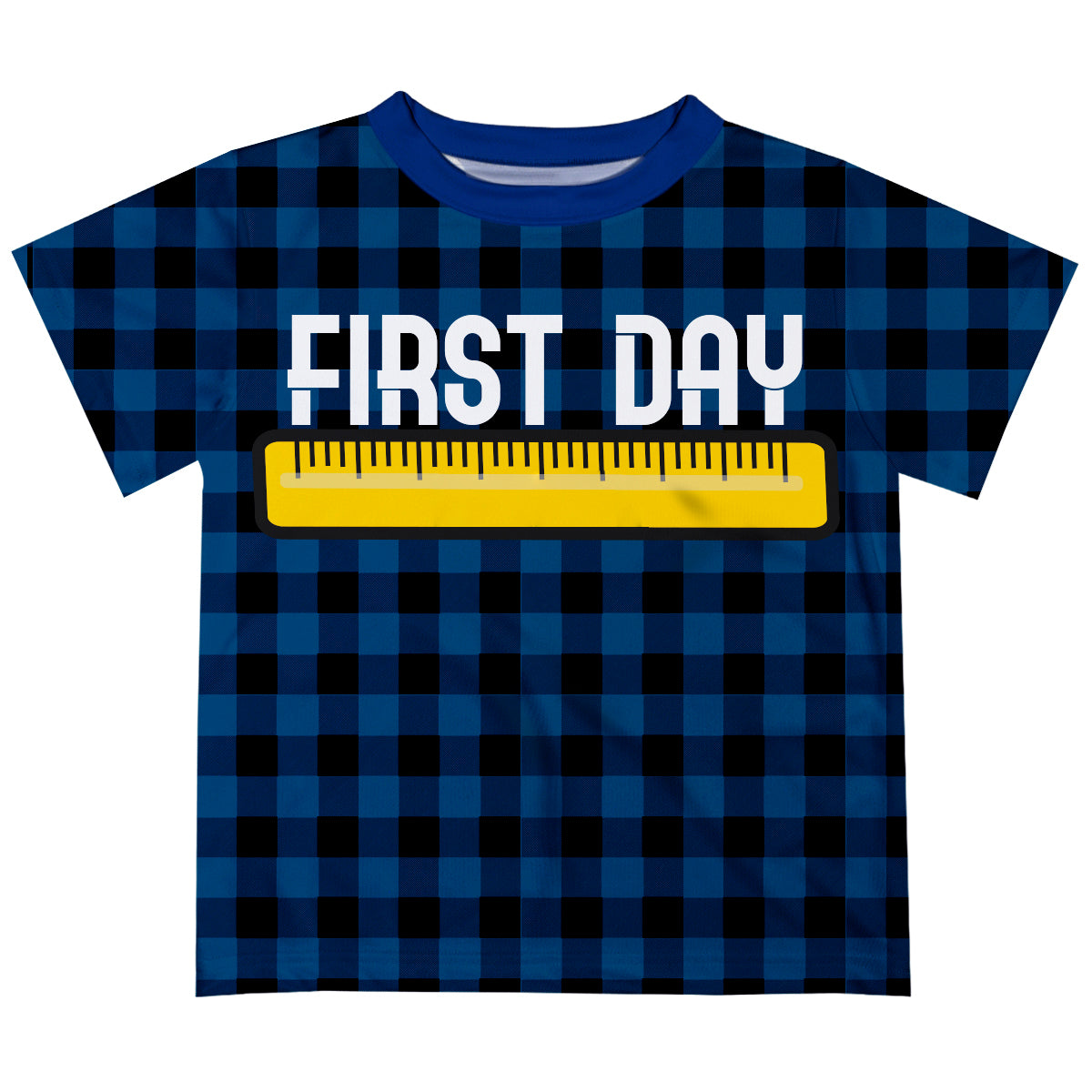 White First Day Name Plaid Navy Black Boys TShirt SS - Wimziy&Co.