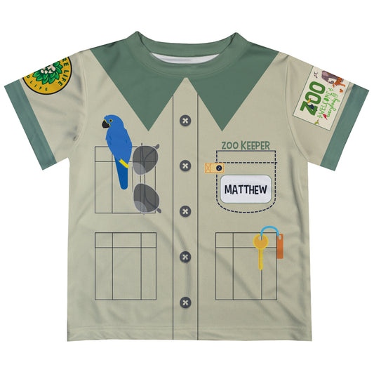 Zoo Keeper Name Beige and Green Short Sleeve Tee Shirt - Wimziy&Co.