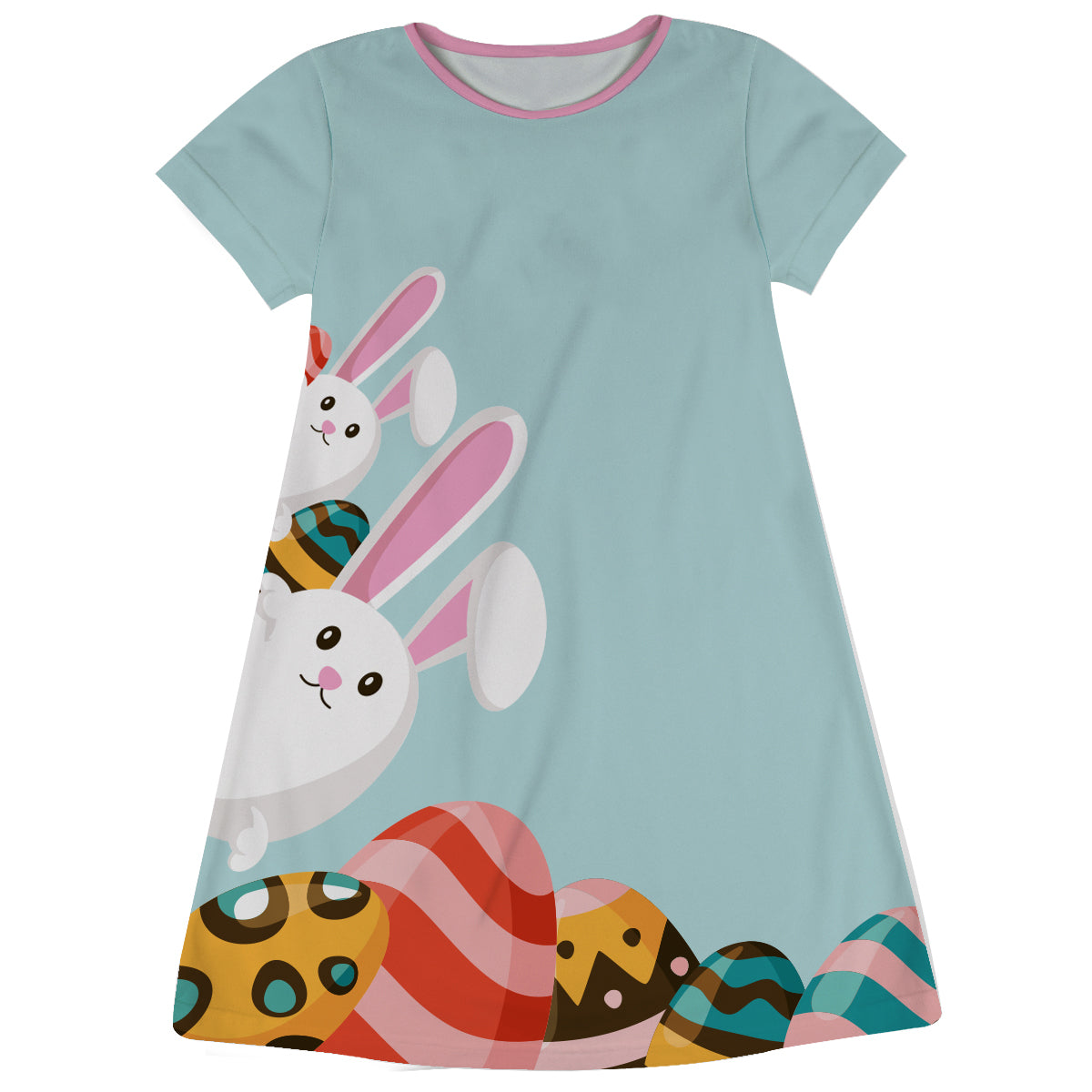 Bunny Monogram Light Blue Short Sleeve A Line Dress - Wimziy&Co.