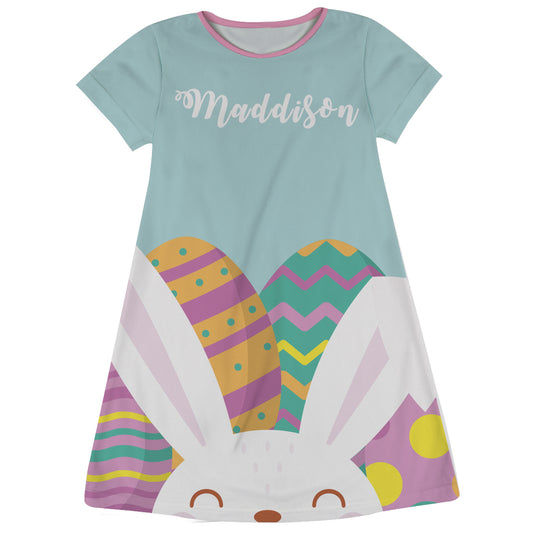 Bunny Name Light Blue Short Sleeve A Line Dress - Wimziy&Co.