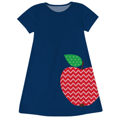 Back To School Apple Navy Short Sleeve A Line Dress - Wimziy&Co.