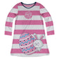 Bunny Easter Egg Monogram Pink and White Stripes Long Sleeve A Line Dress - Wimziy&Co.