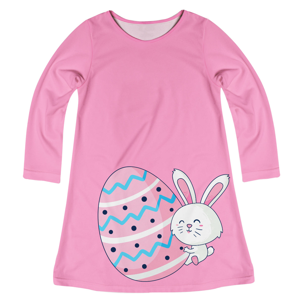 Bunny Easter Egg Monogram Pink Long Sleeve A Line Dress - Wimziy&Co.
