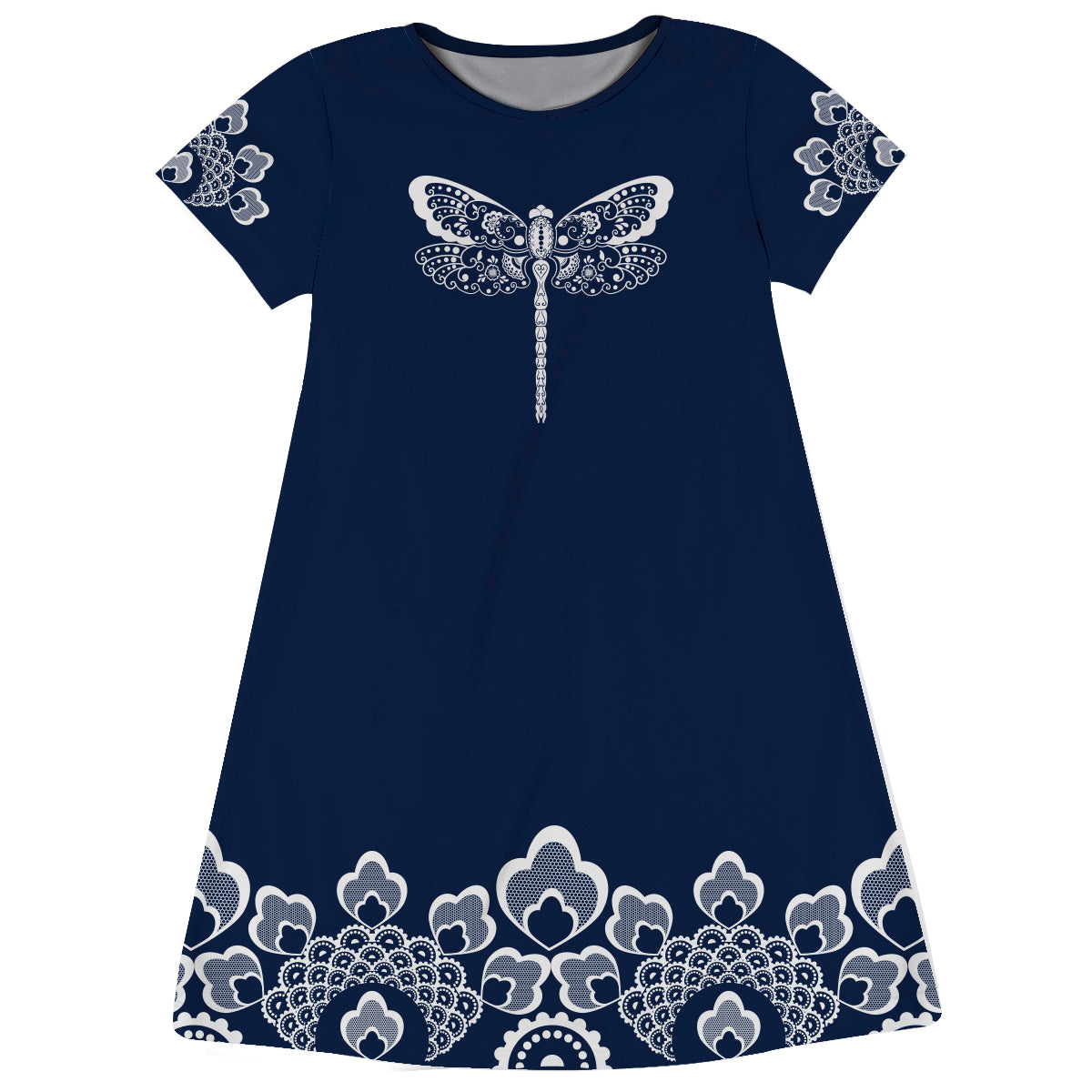 Dragonfly Navy Short Sleeve A Line Dress - Wimziy&Co.