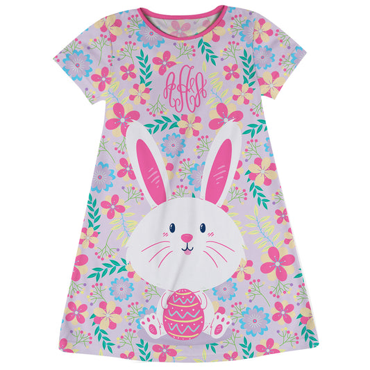 Happy Bunny Monogram Purple  Short Sleeve A Line Dress - Wimziy&Co.