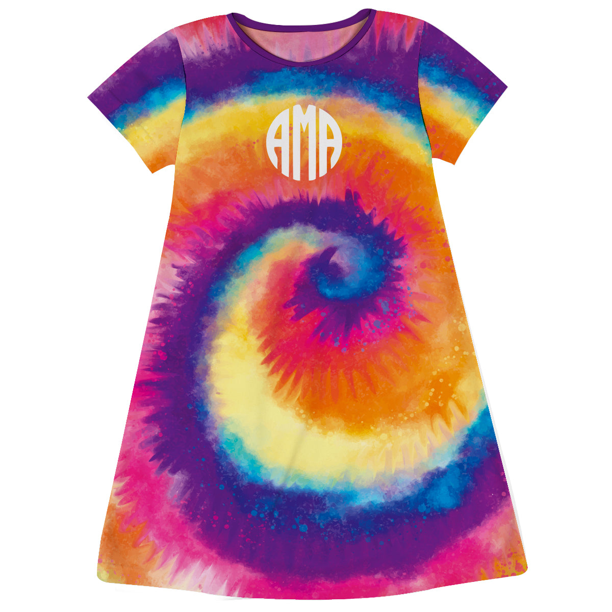 Tie Dye Monogram Colors Short Sleeve A Line Dress - Wimziy&Co.