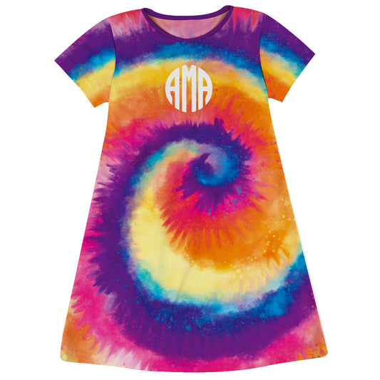 Tie Dye Monogram Colors Short Sleeve A Line Dress - Wimziy&Co.