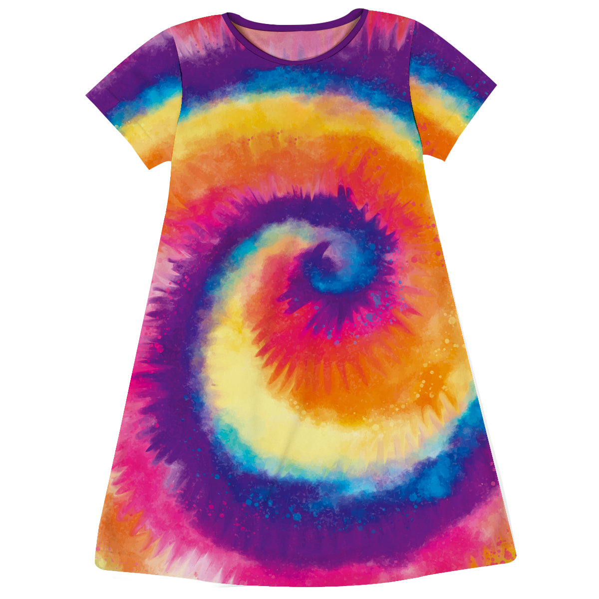 Tie Dye Monogram Colors Short Sleeve A Line Dress - Wimziy&Co.