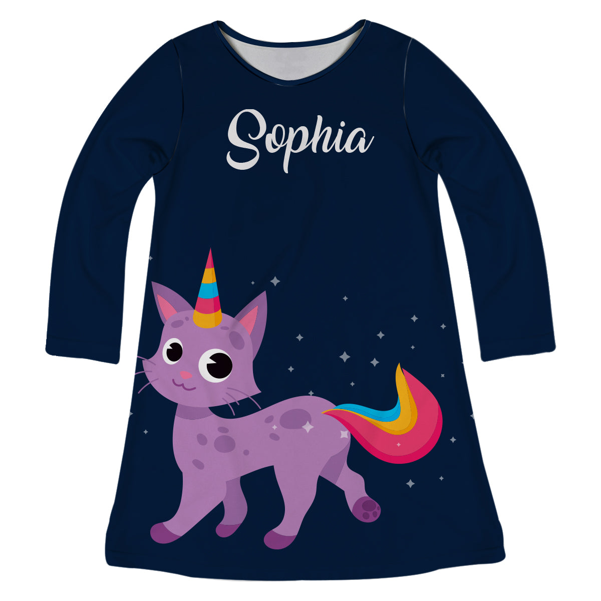 Navy and purple cat unicorn a line dress with name - Wimziy&Co.