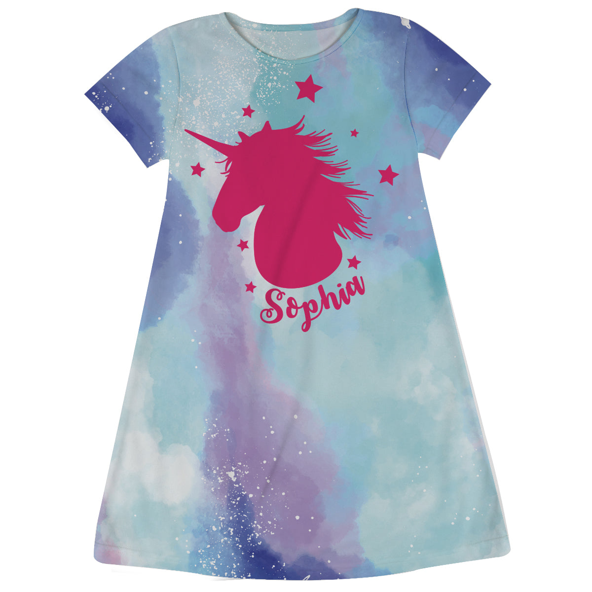 Unicorn Name Light Blue and Purple Short Sleeve A Line Dress - Wimziy&Co.