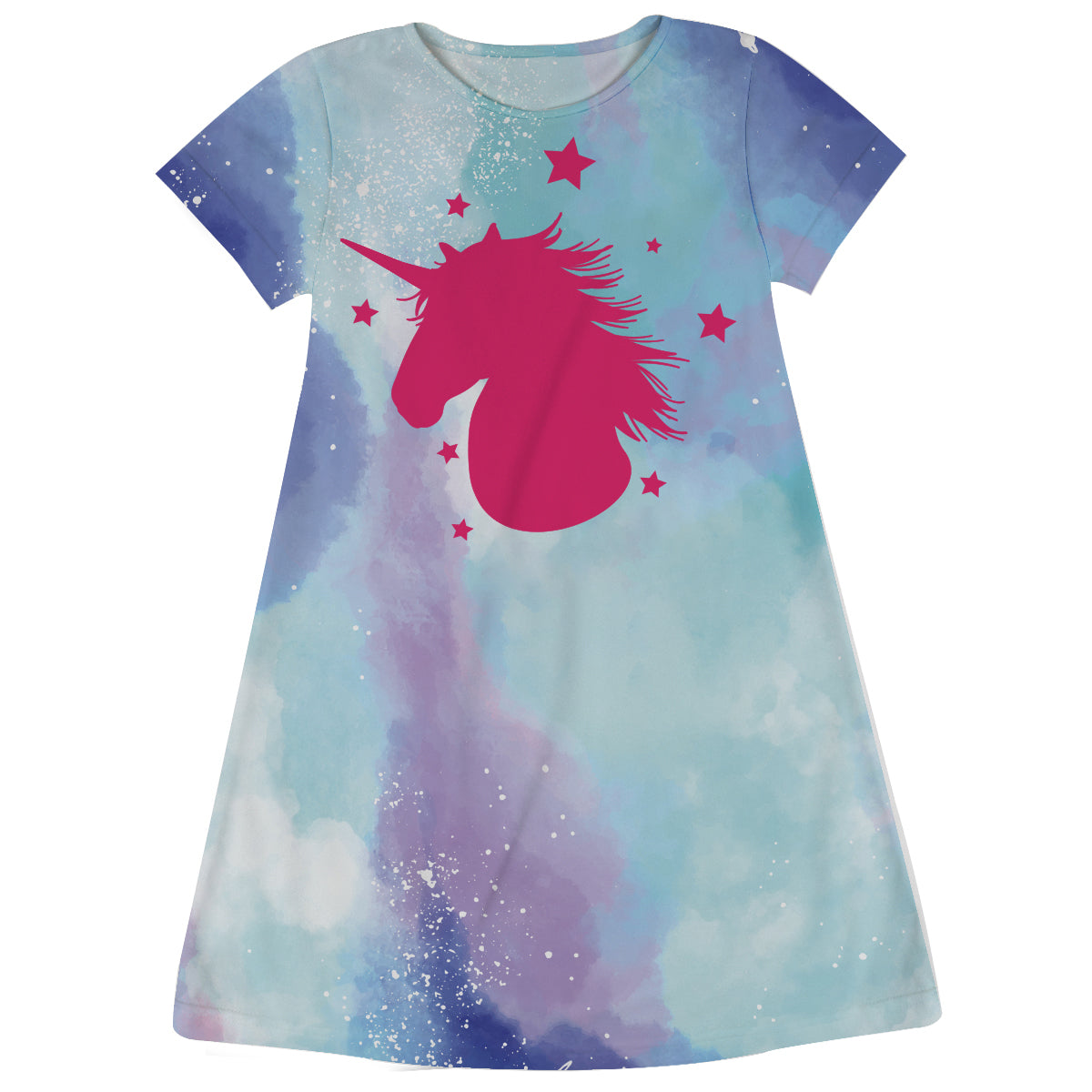 Unicorn Name Light Blue and Purple Short Sleeve A Line Dress - Wimziy&Co.